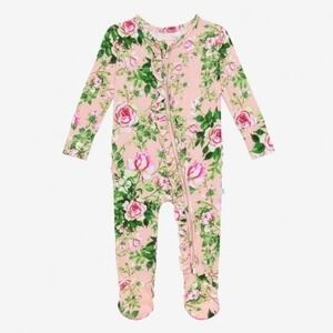 Posh Peanut Bamboo Floral Zip-Front Baby Footie‎ Pajamas With Ruffles 12-18M